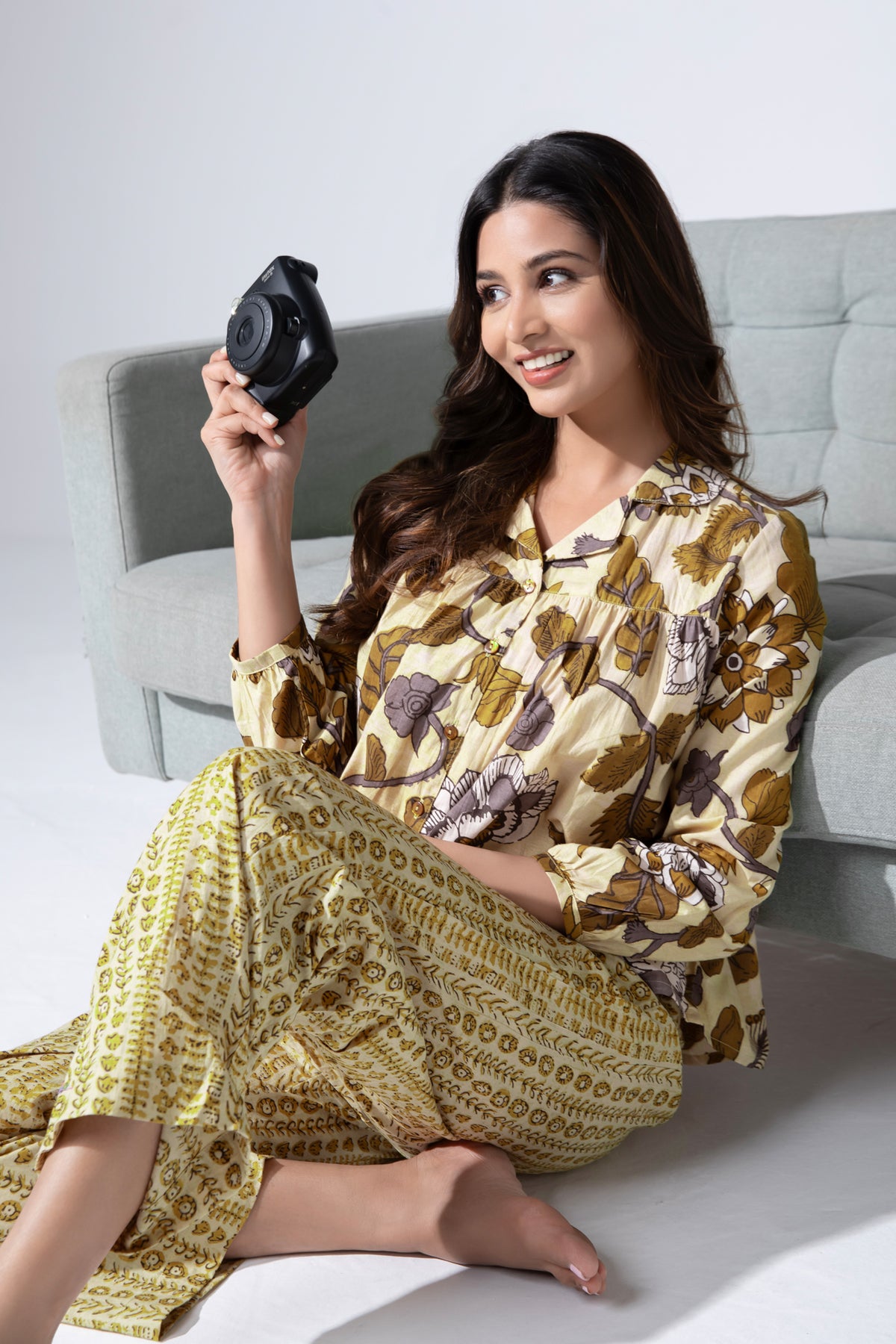Mustard Kalamkari Cotton Pyjama Set