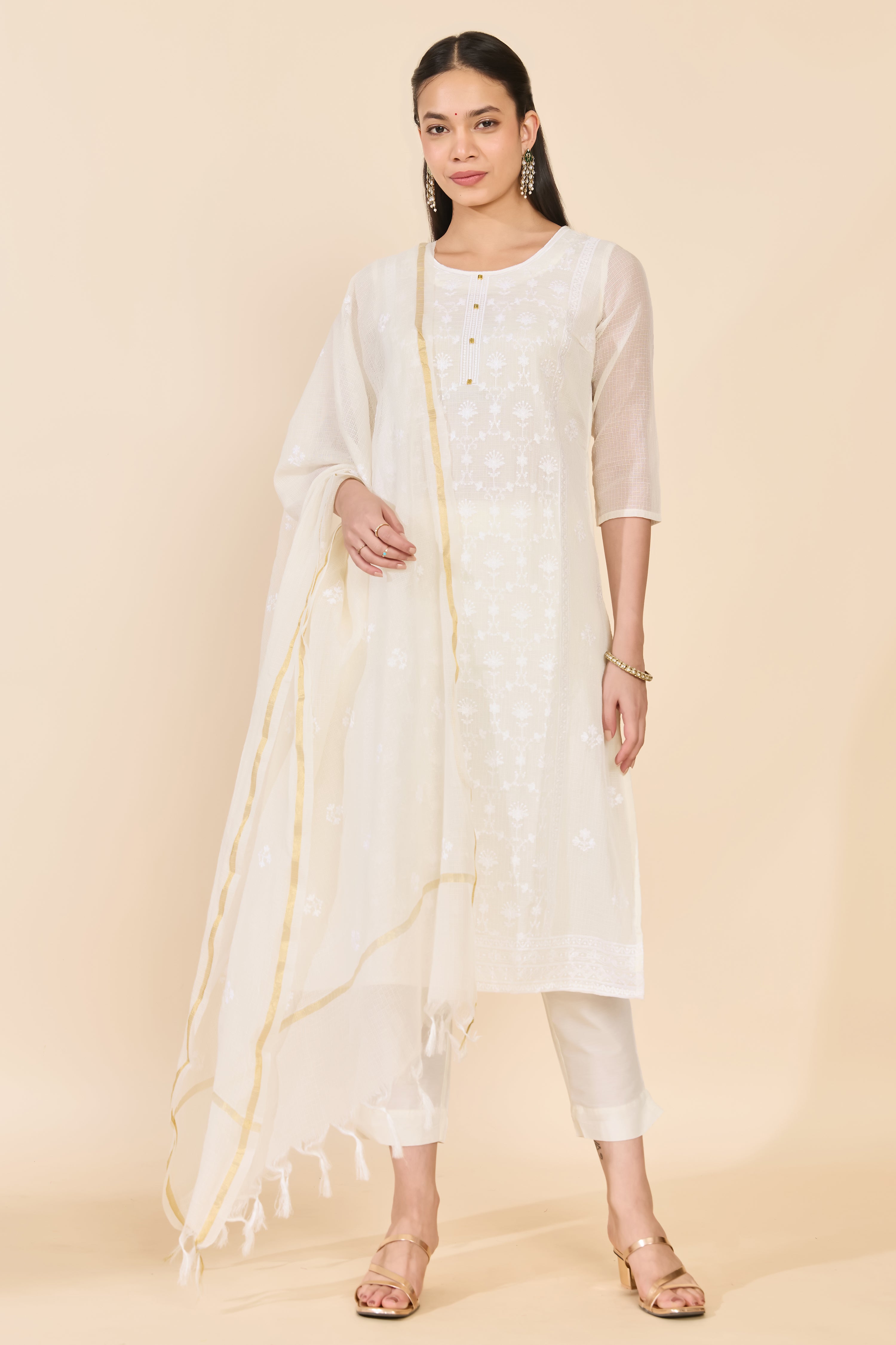 WHITE COTTON KURTA SET