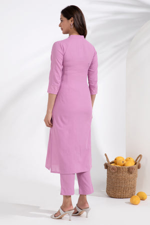 Light Pink A-Line Kurta Set with Shiffly & Hakoba Detailing