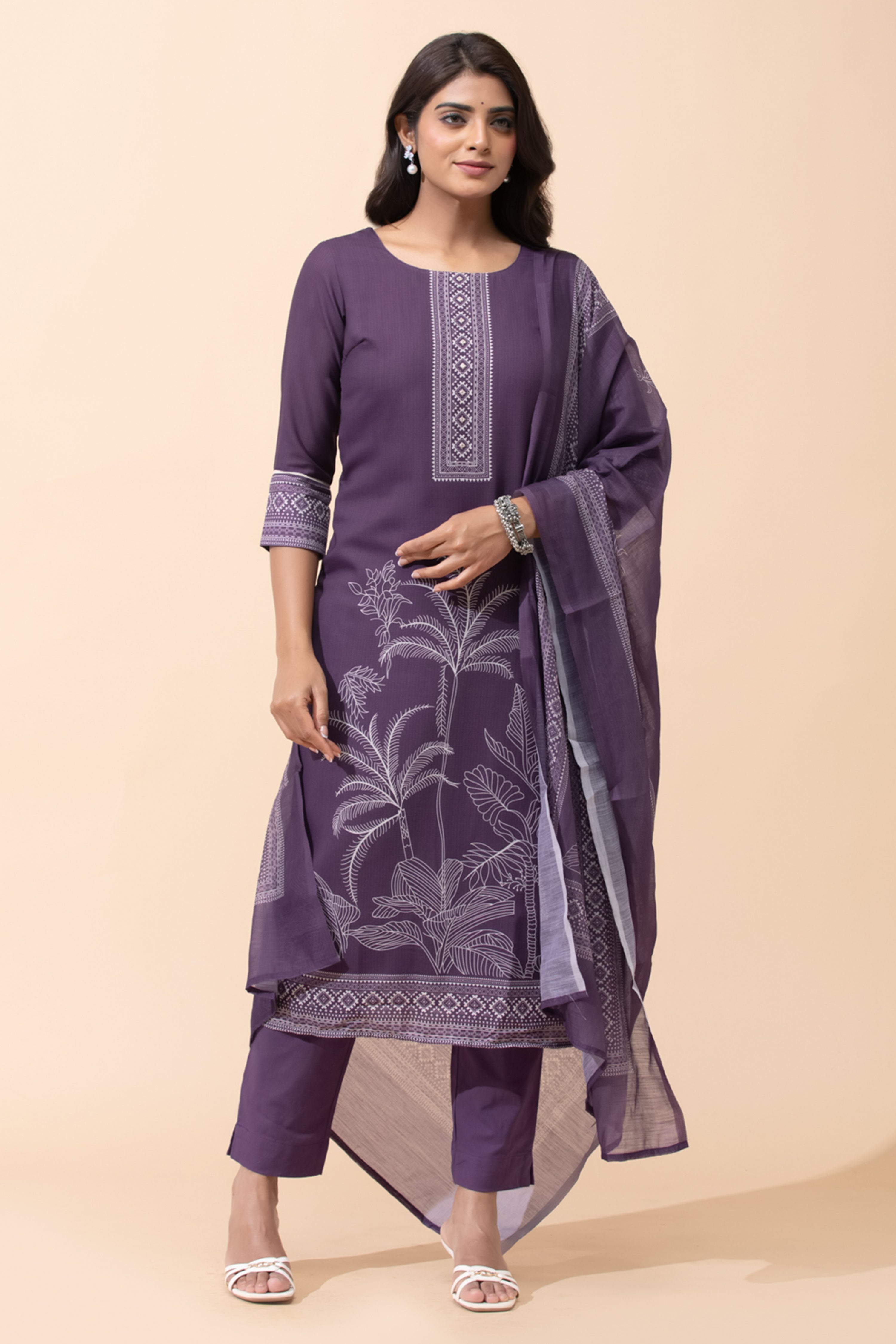 SKD18140126Purple Tropical Printed Kurta Set