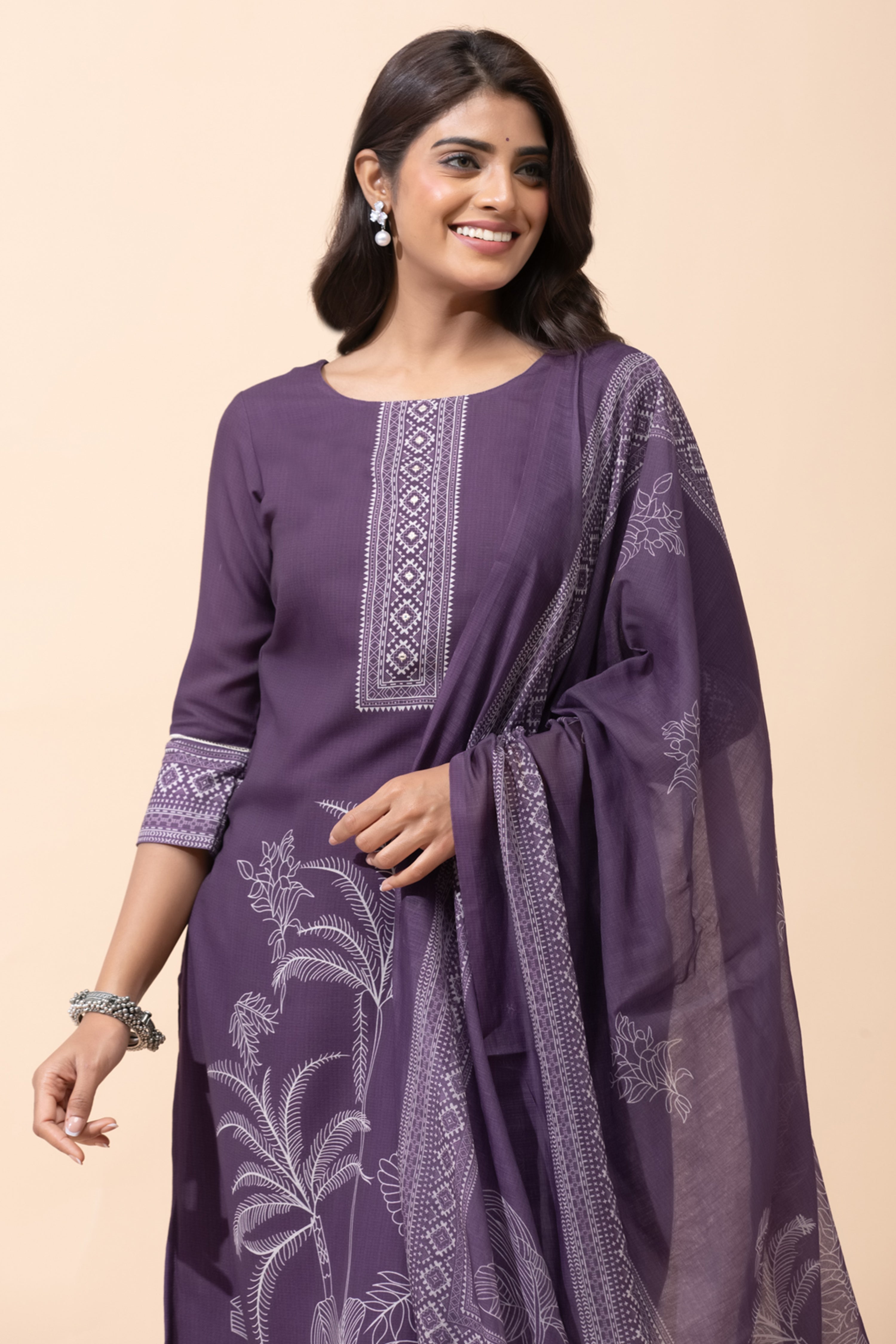 SKD18140126Purple Tropical Printed Kurta Set