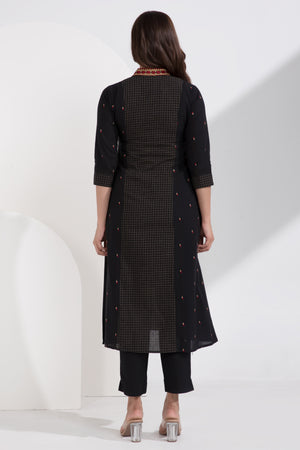 Cotton Dobby Black Manglagiri Kurtaset with Checkered Dupatta