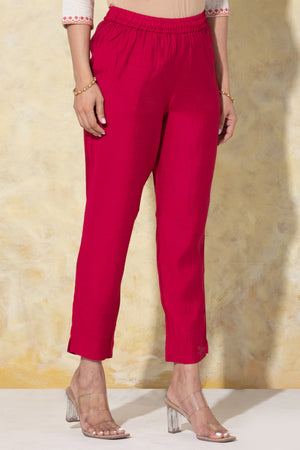 Floral Embroidered Off-White & Magenta Kurtaset with Printed Dupatta