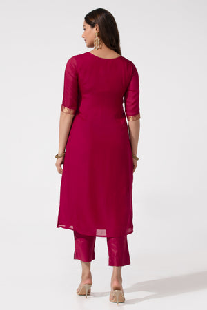 Monochrome Magenta Festive Kurtaset with Brocade Dupatta