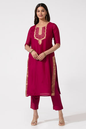 Monochrome Magenta Festive Kurtaset with Brocade Dupatta
