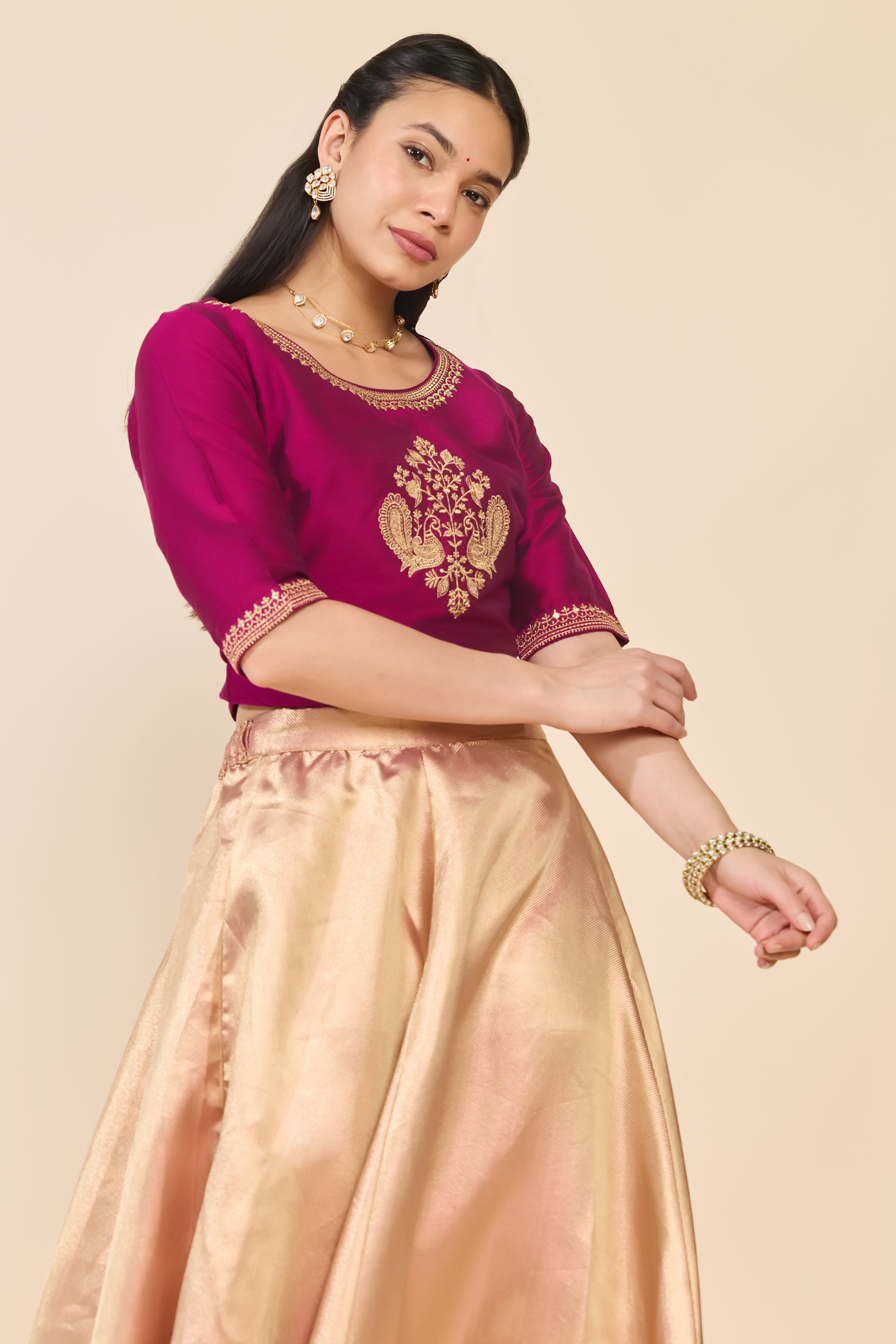 MAGENTA & ROSE GOLD PEACOCK SKIRT SET