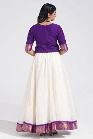 Purple & Off - White Gold Kattam & Embroidered Festive Skirtset
