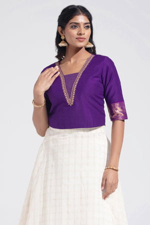 Purple & Off - White Gold Kattam & Embroidered Festive Skirtset