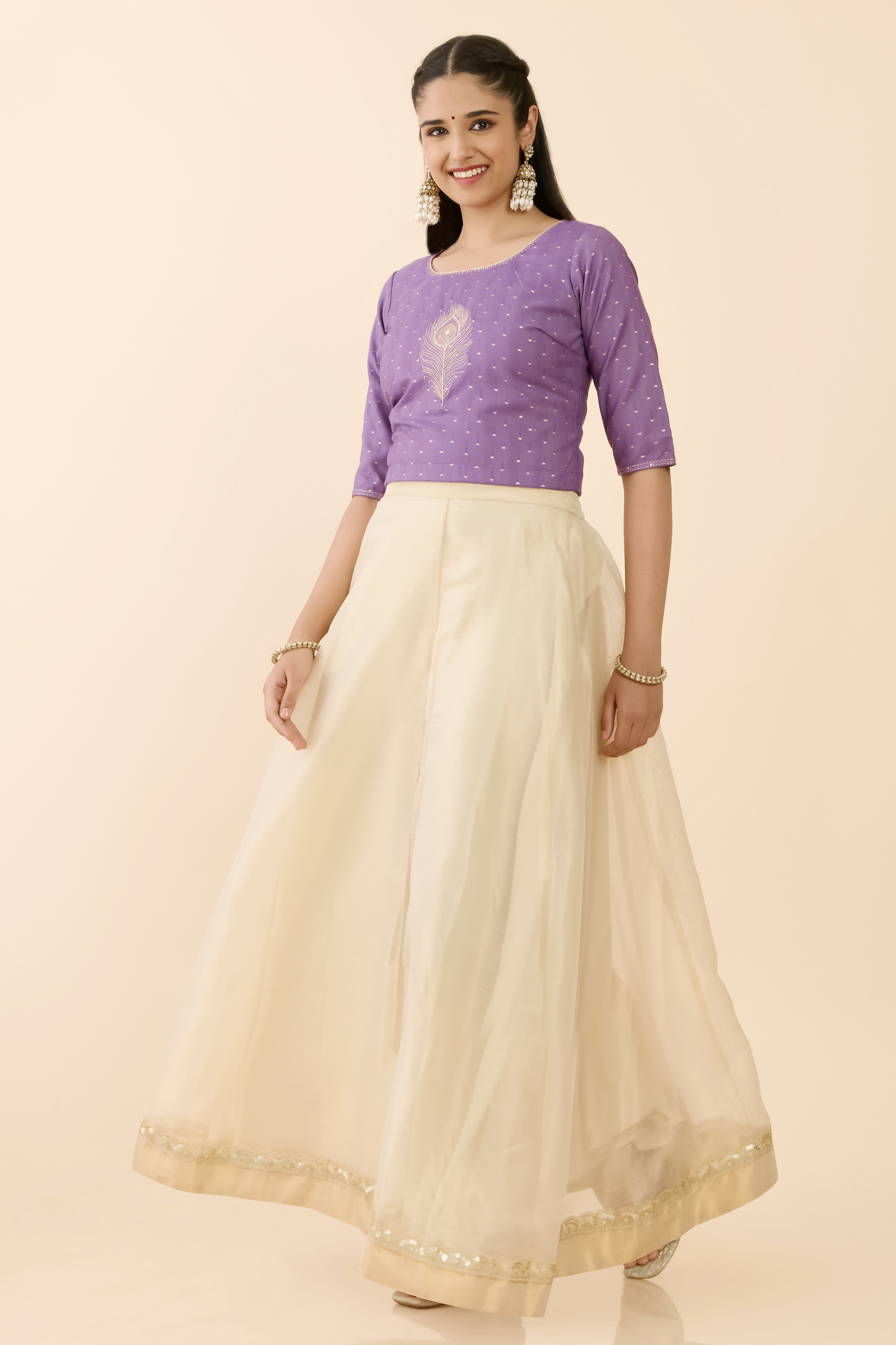 PURPLE WOVEN CROP TOP & CIRCULAR SKIRT SET