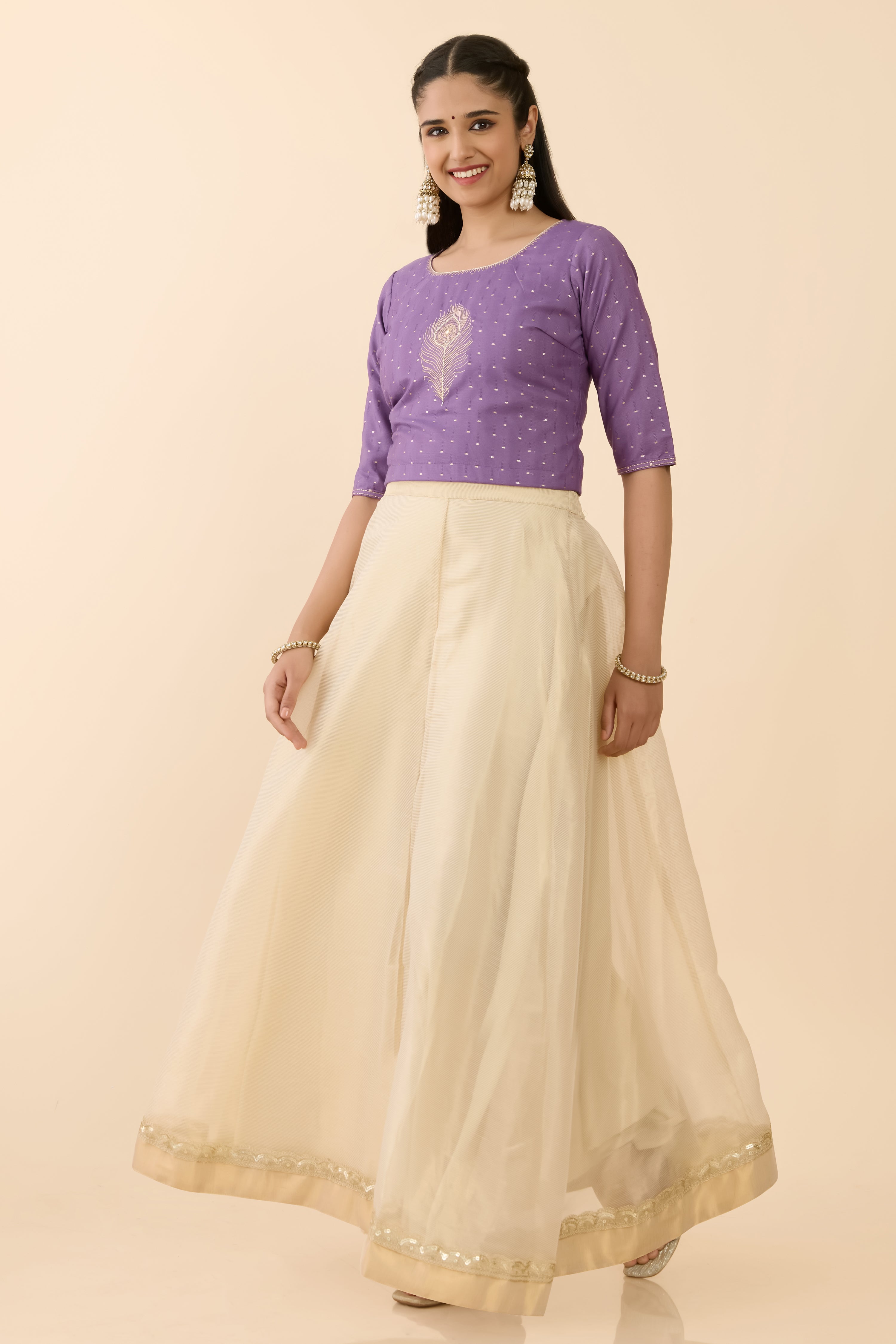 PURPLE WOVEN CROP TOP & CIRCULAR SKIRT SET