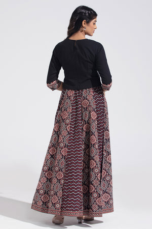 Black Floral Printed & Embroidered Skirtset
