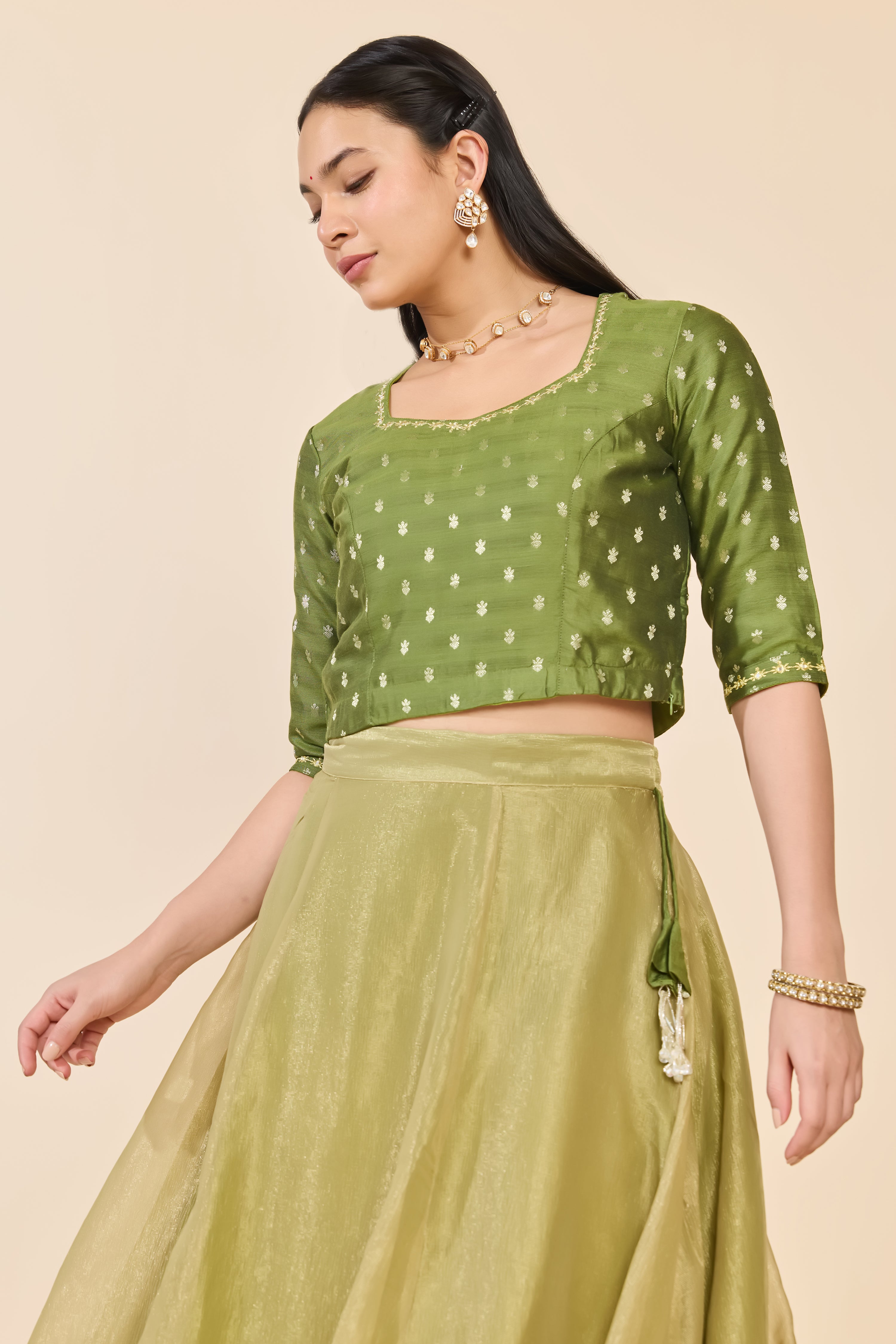 GREEN JACQUARD SKIRT SET