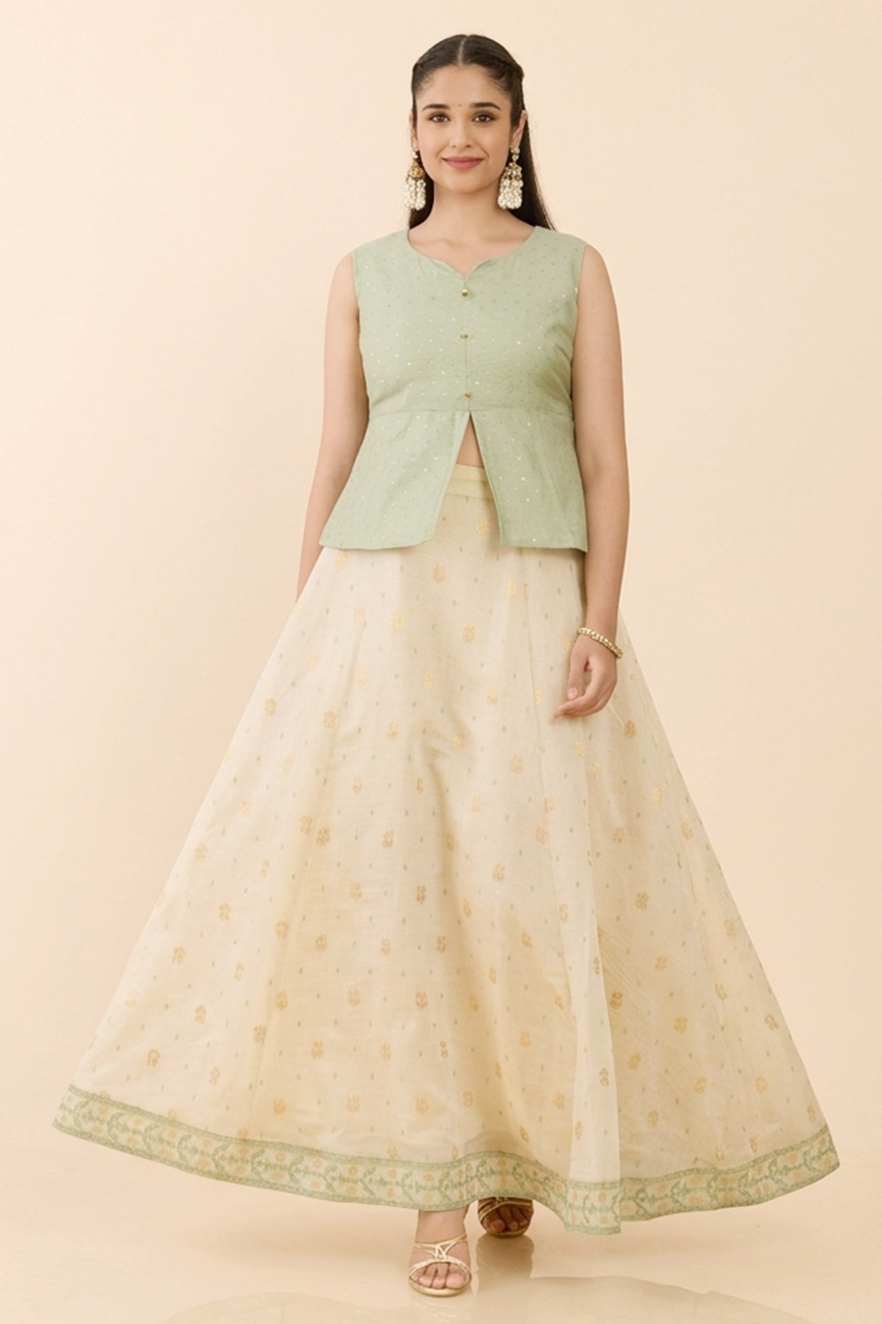 MINT GREEN DOBBY TOP & CIRCULAR SKIRT SET