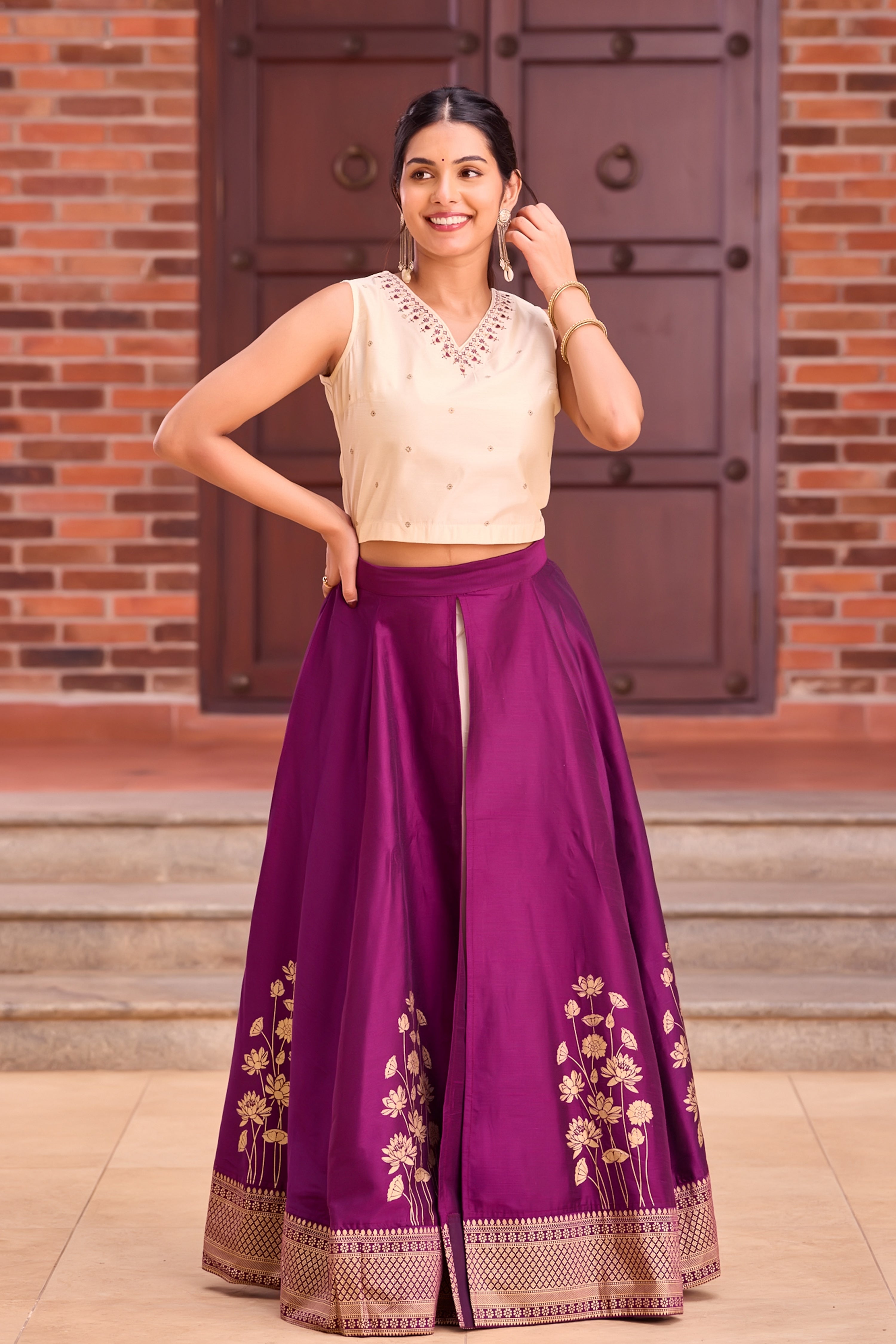 purple long skirts designs for party wear