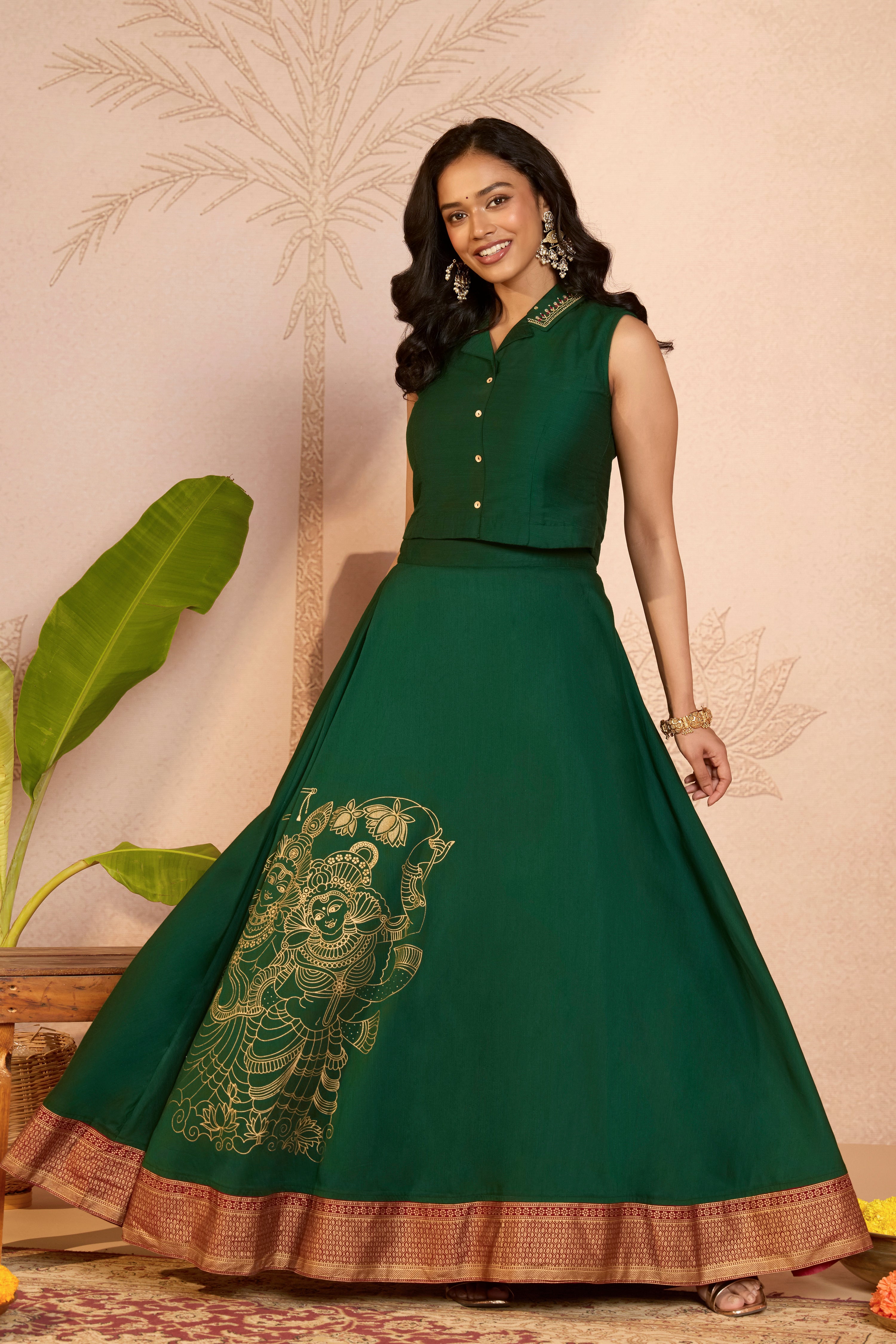 Green Mural Printed Skirt Set