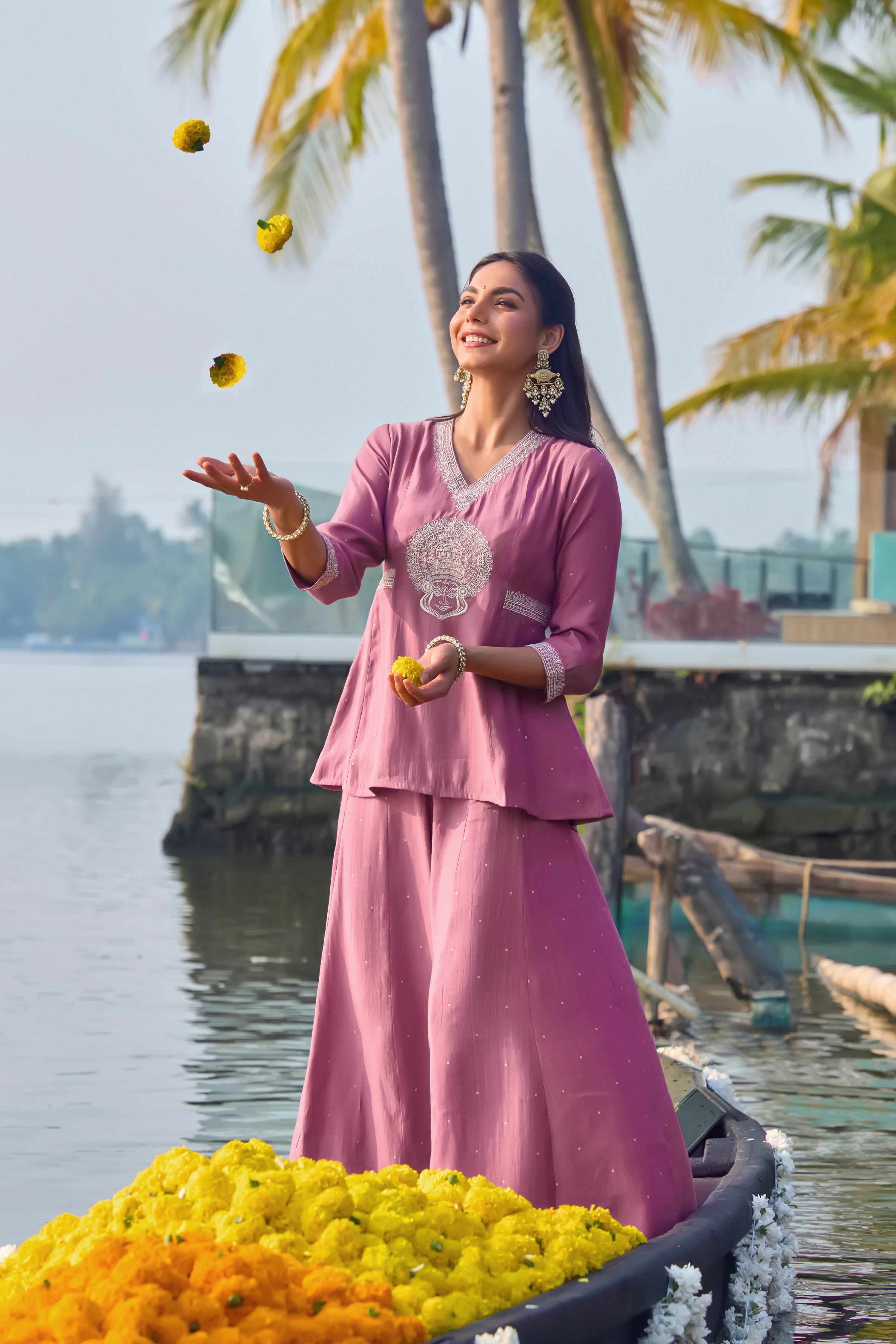 Lilac Kathakali Embroidered Peplum Skirt Set
