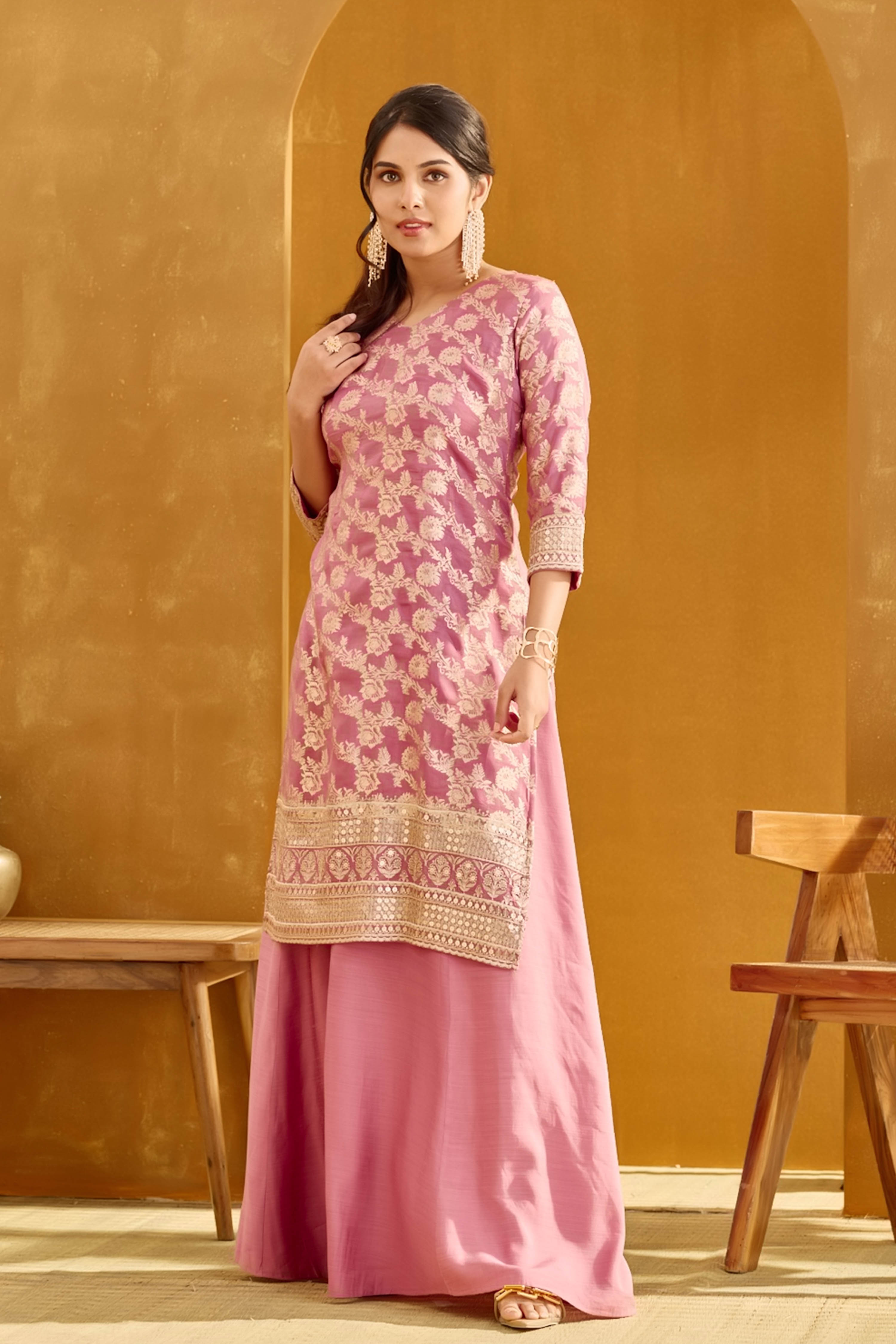pink long skirt designer