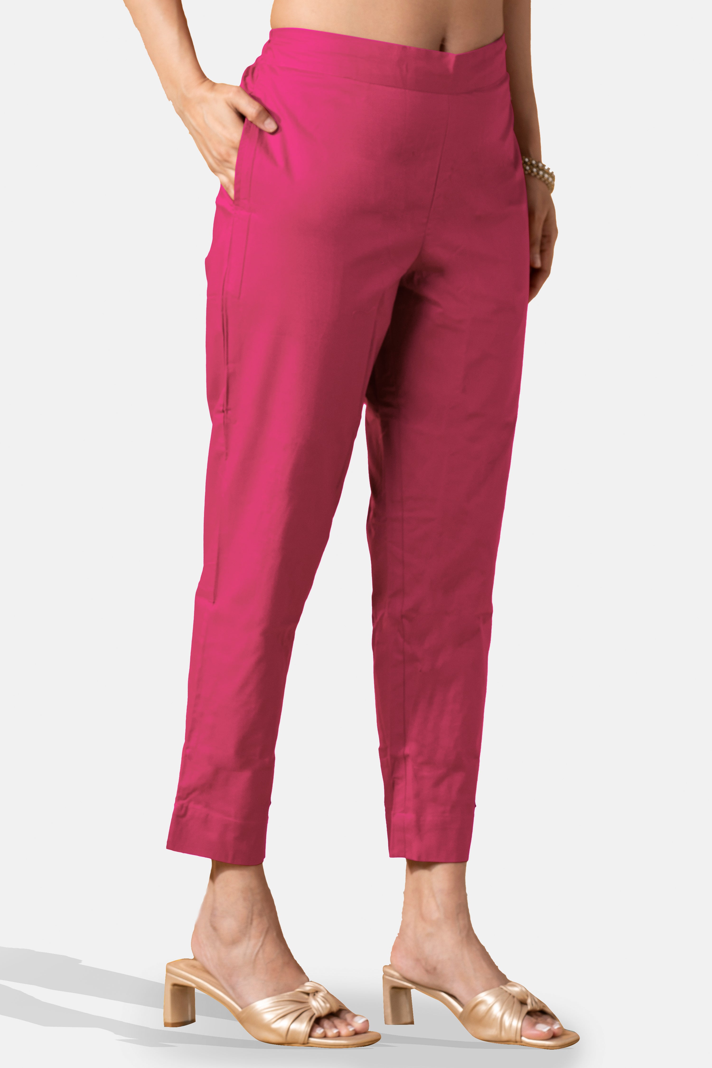 Pink Solid Pure Cotton Straight Pant