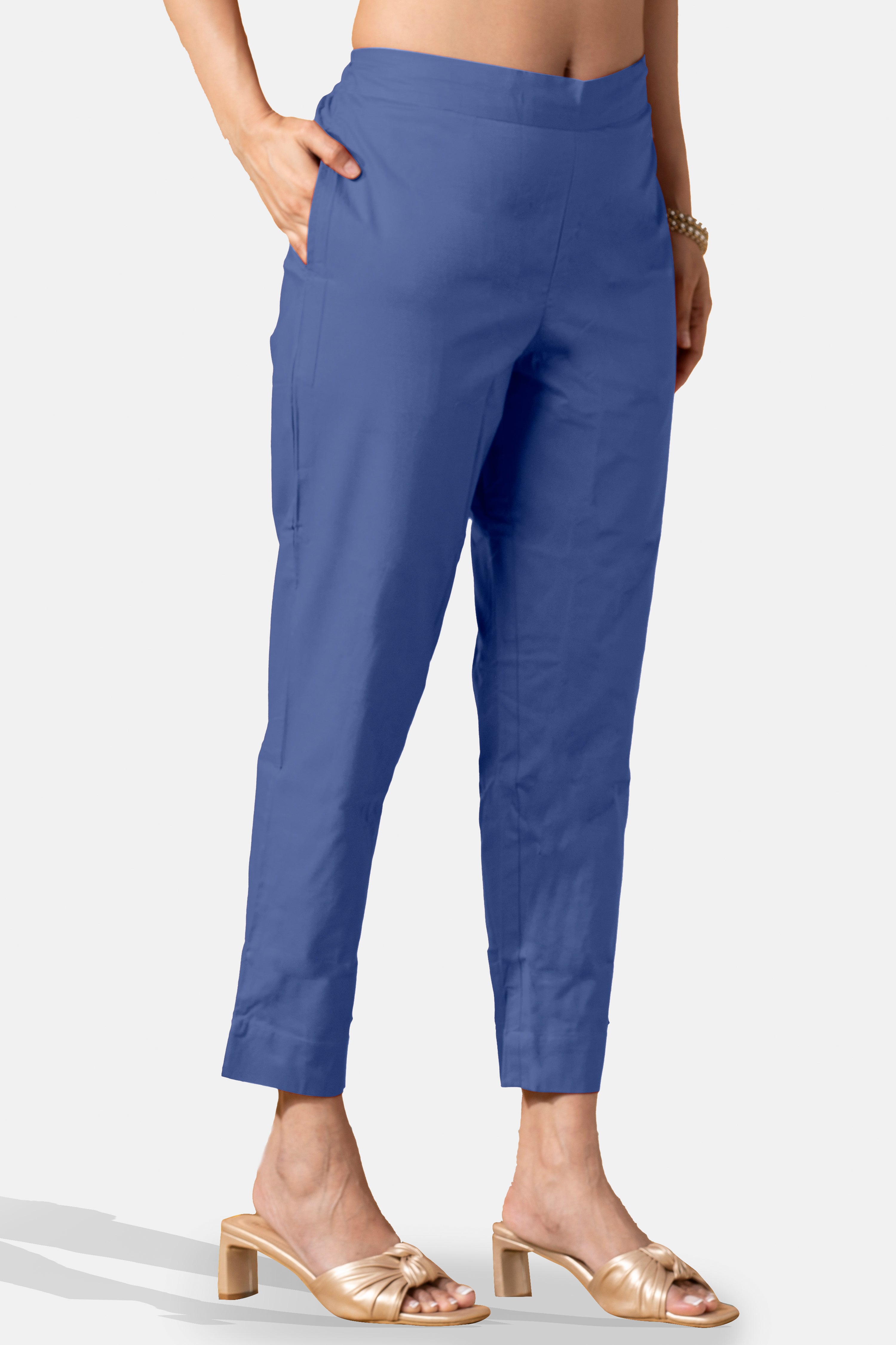 Faded Blue Solid Vatican Straight Pant