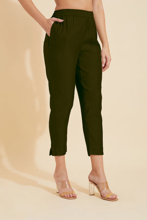 Solid Straight Pant - Olive Green