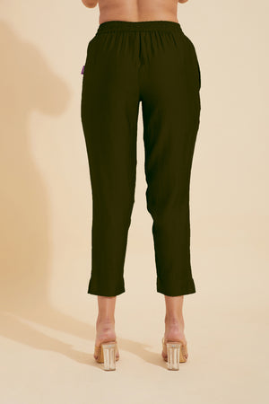 Solid Straight Pant - Olive Green