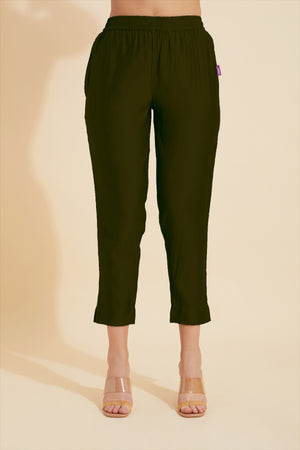 Solid Straight Pant - Olive Green