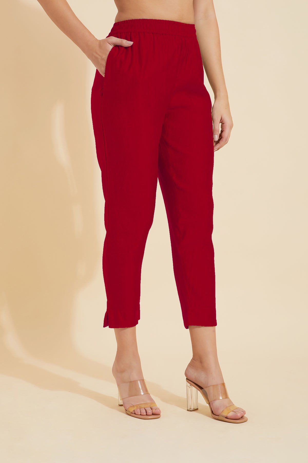 Solid Straight Pant - Red