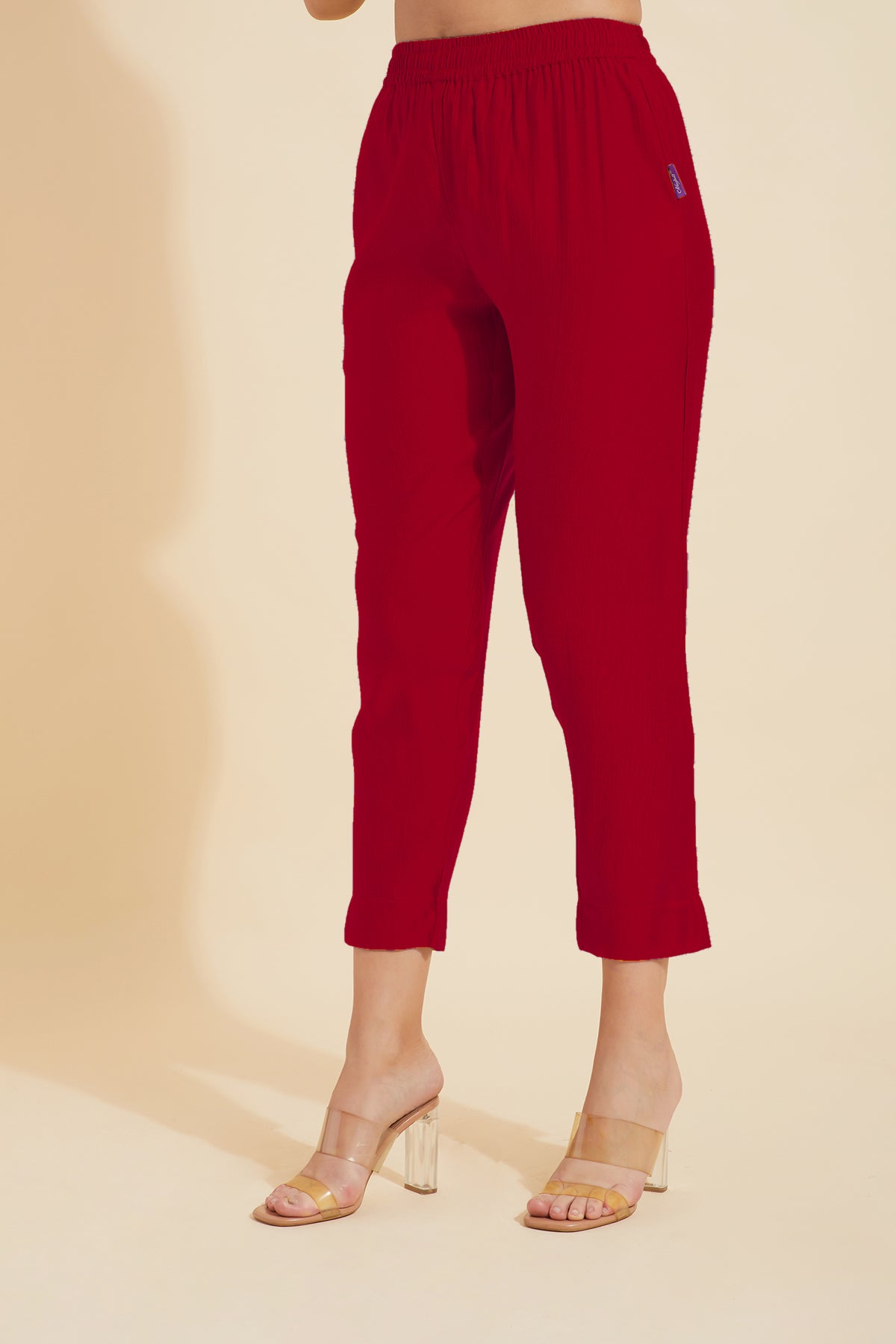 Solid Straight Pant - Red