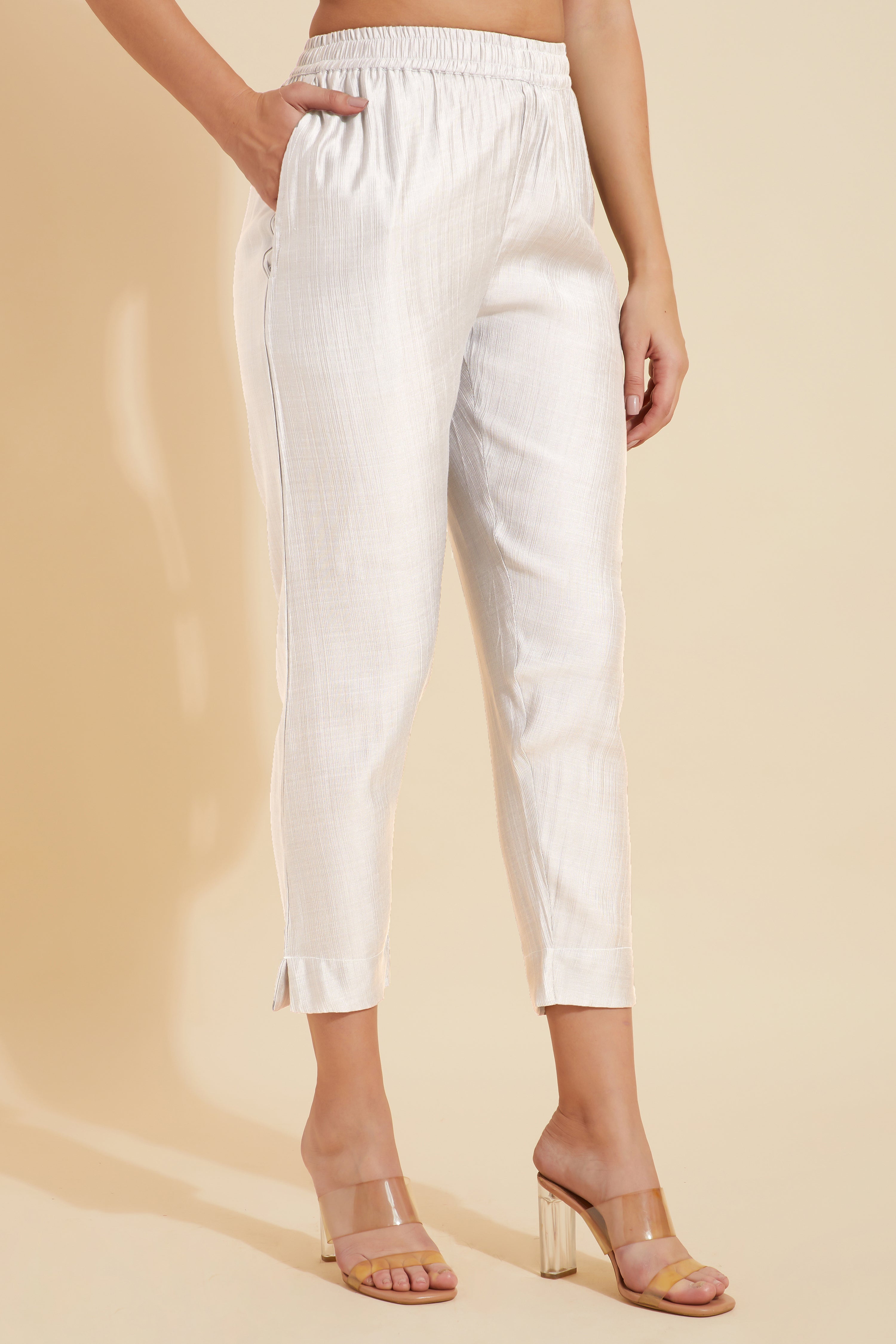 Solid Straight Pant-White