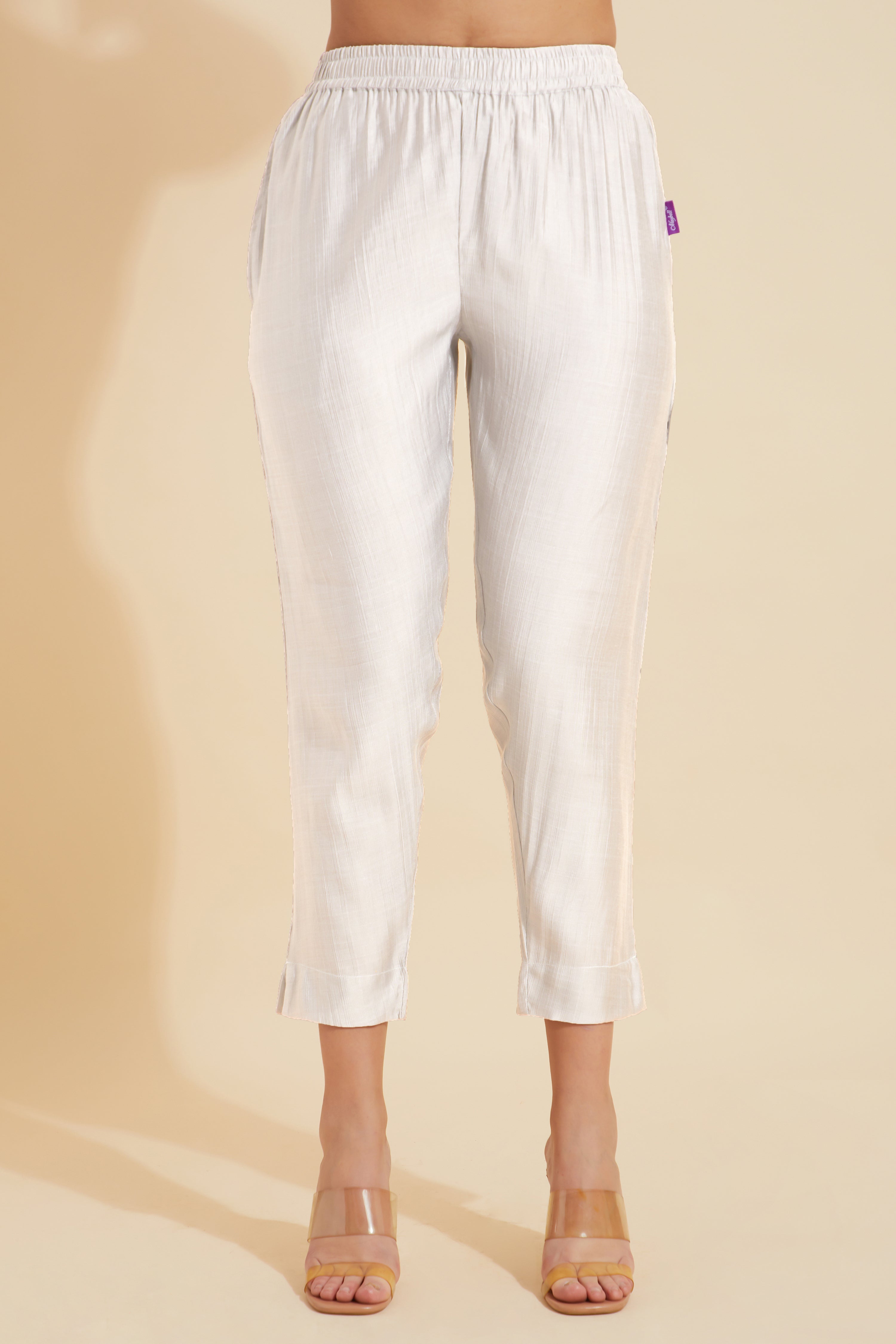 Solid Straight Pant-White