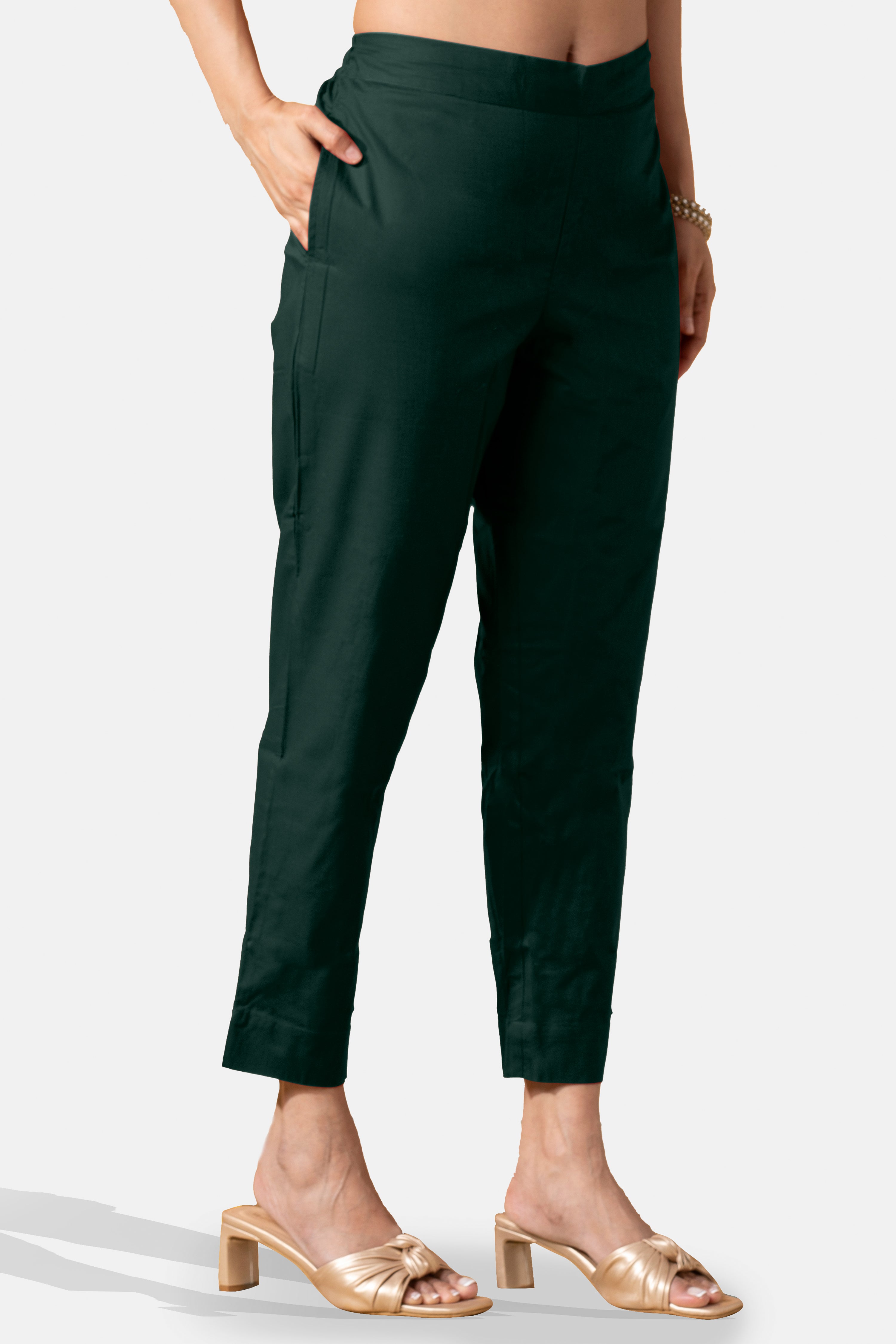 Deep Green Solid Pure Cotton bottomwear with Pockets