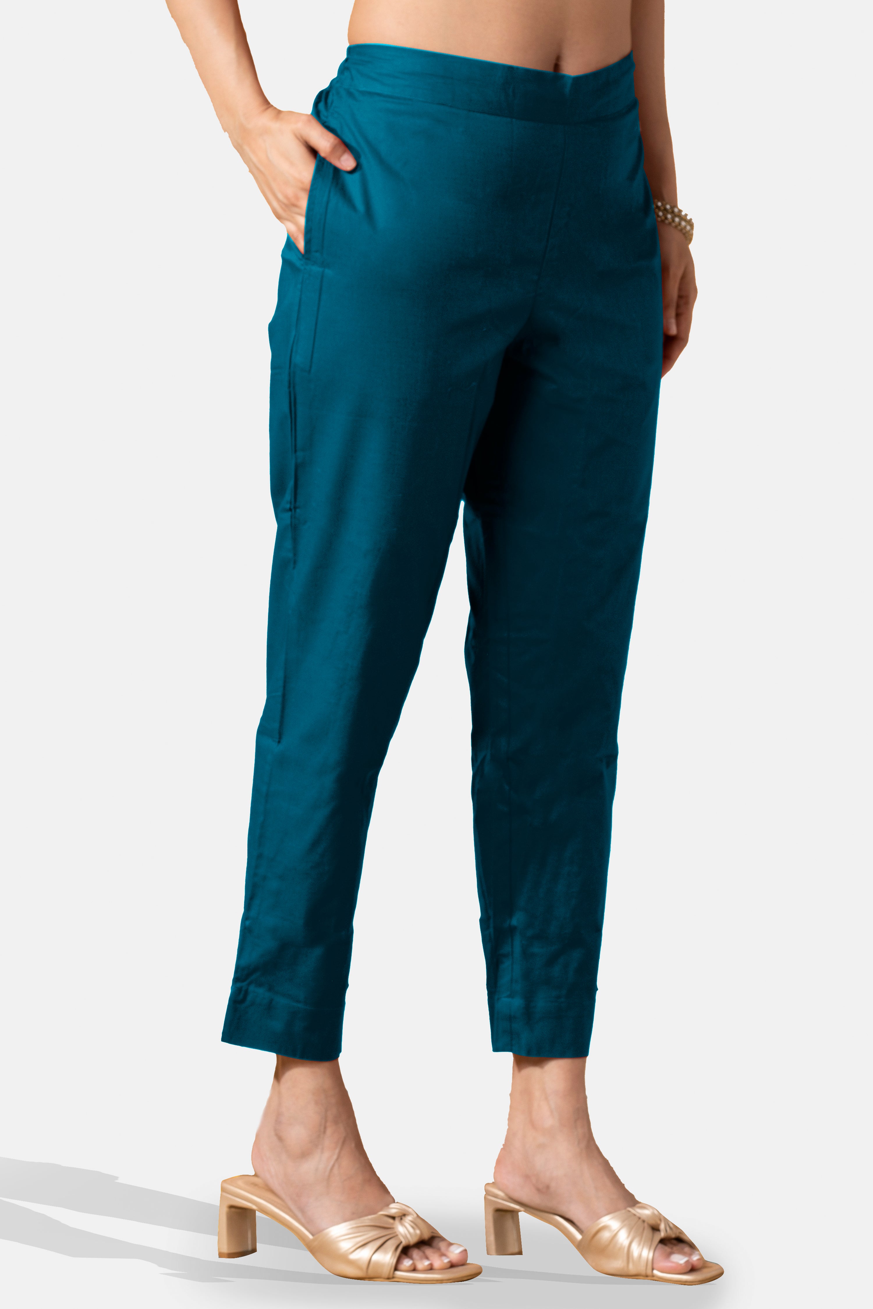 Midnight Blue Solid Cotton Straight Pant