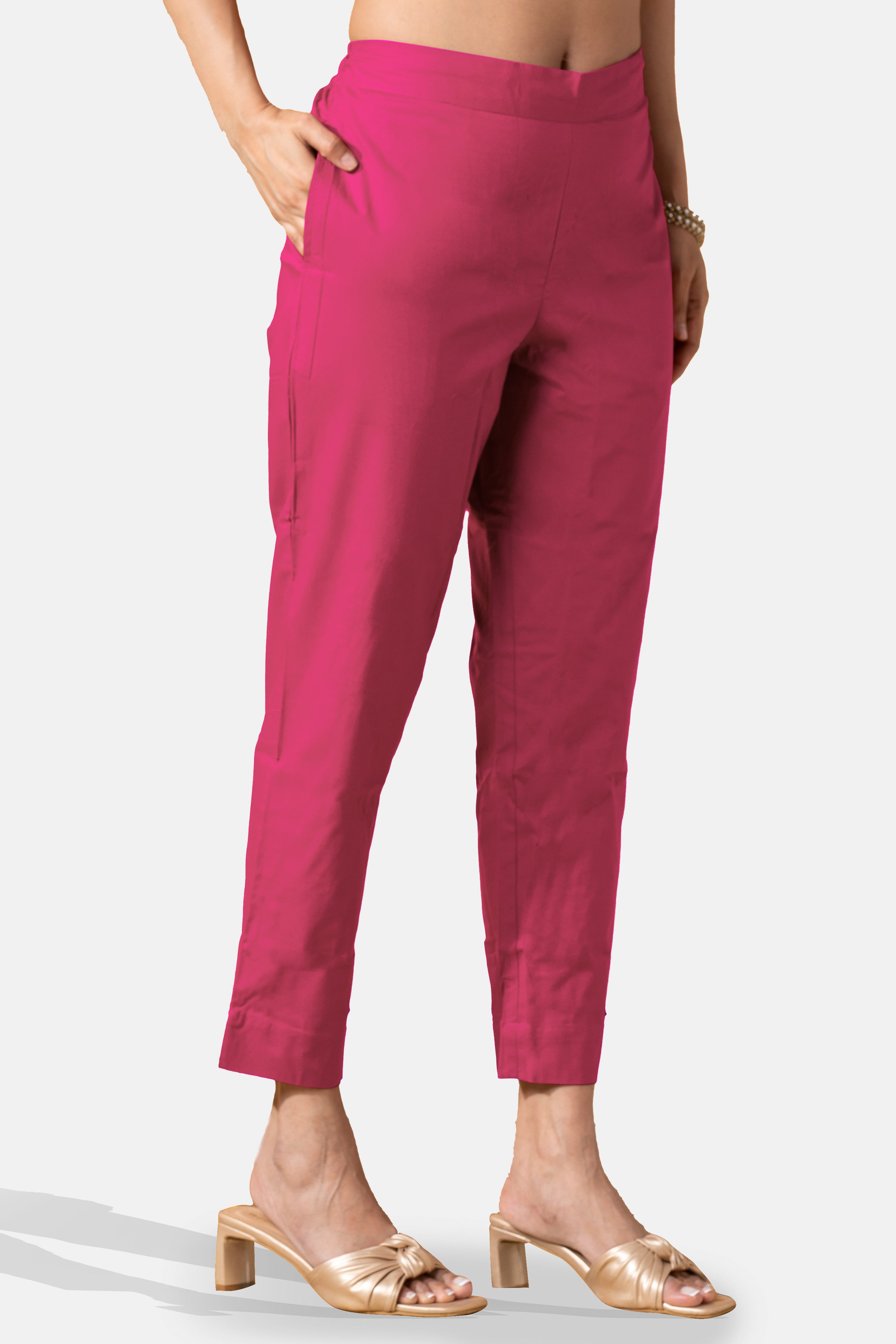 Magenta Pink Solid Cotton Straight Pant