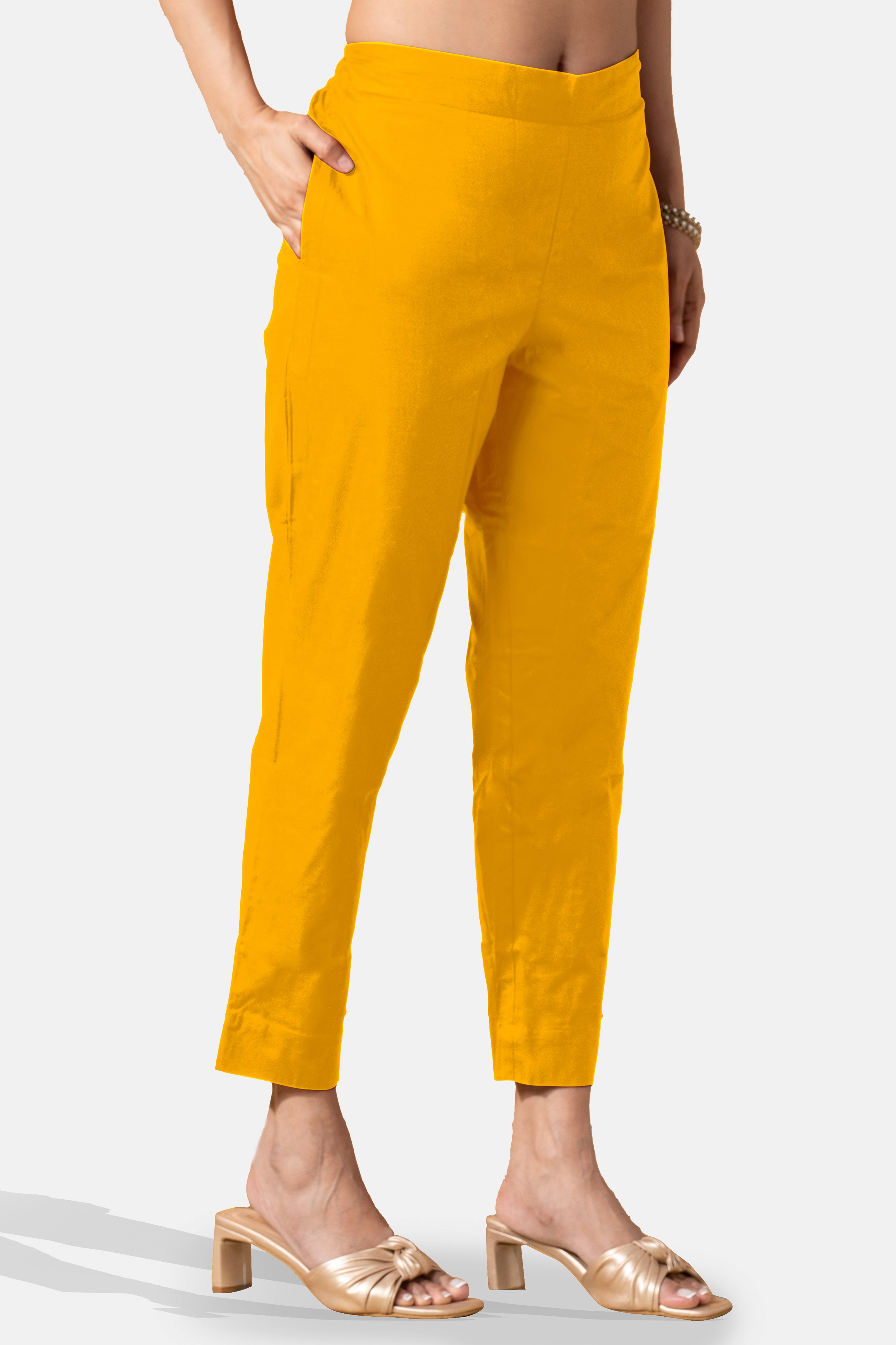 Mustard Cotton Straight Pant for Women