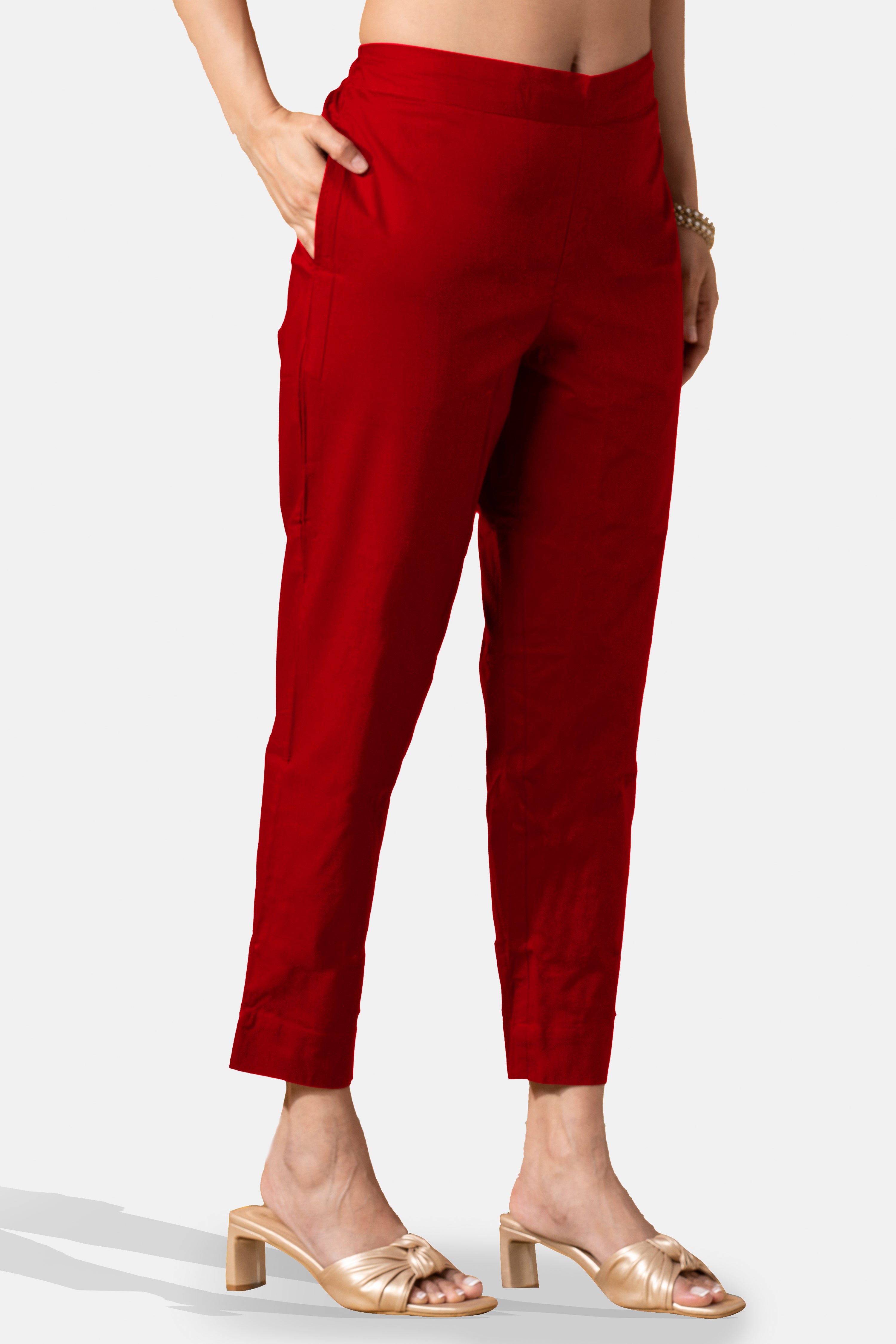 Rust Red Cotton Straight Solid Pant