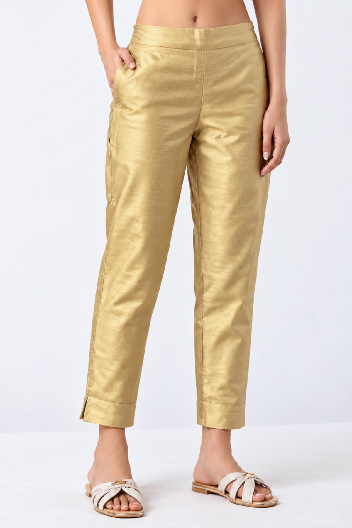 Dark Gold Solid Straight Pant