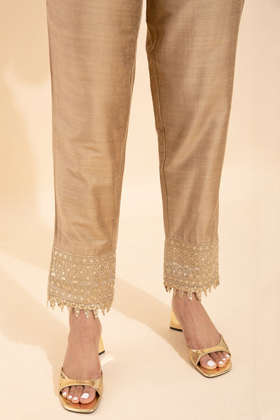 Solid Straight Pant With Sequin Embellished Border Gold