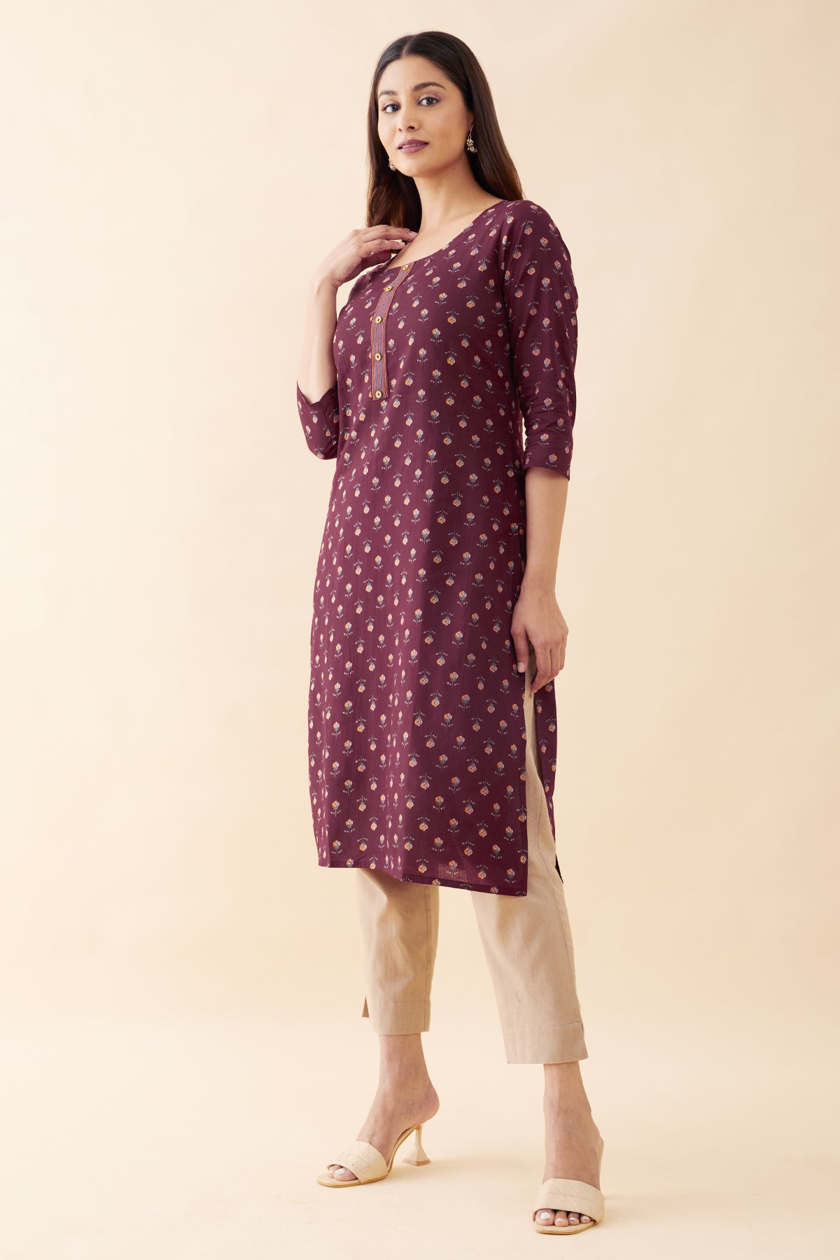 Floral Printed Kurta - Maroon