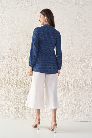 Indigo Cotton Tunic with Front Tie-up