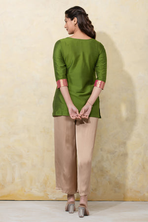 Pin Tuck Tunic with Cutwork - Green