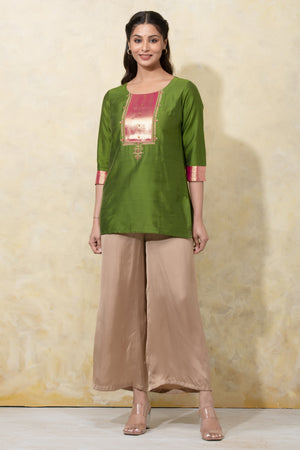 Pin Tuck Tunic with Cutwork - Green