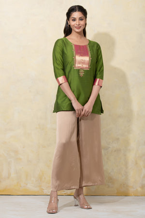 Pin Tuck Tunic with Cutwork - Green