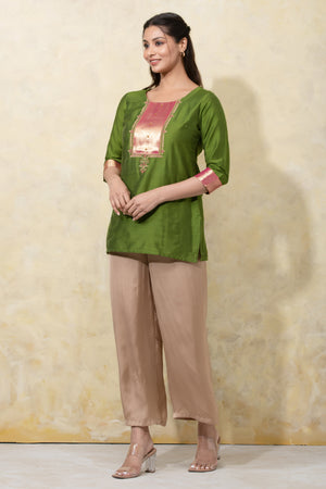 Pin Tuck Tunic with Cutwork - Green