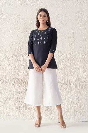 Black Ikkat Printed Cotton Tunic