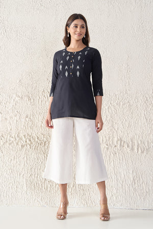 Black Ikkat Printed Cotton Tunic