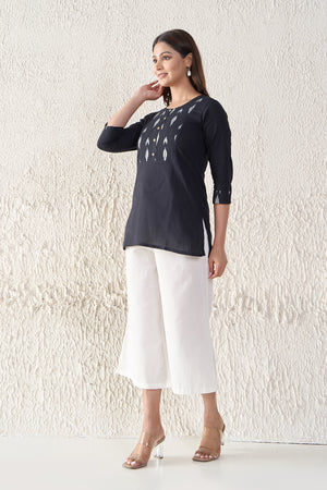 Black Ikkat Printed Cotton Tunic