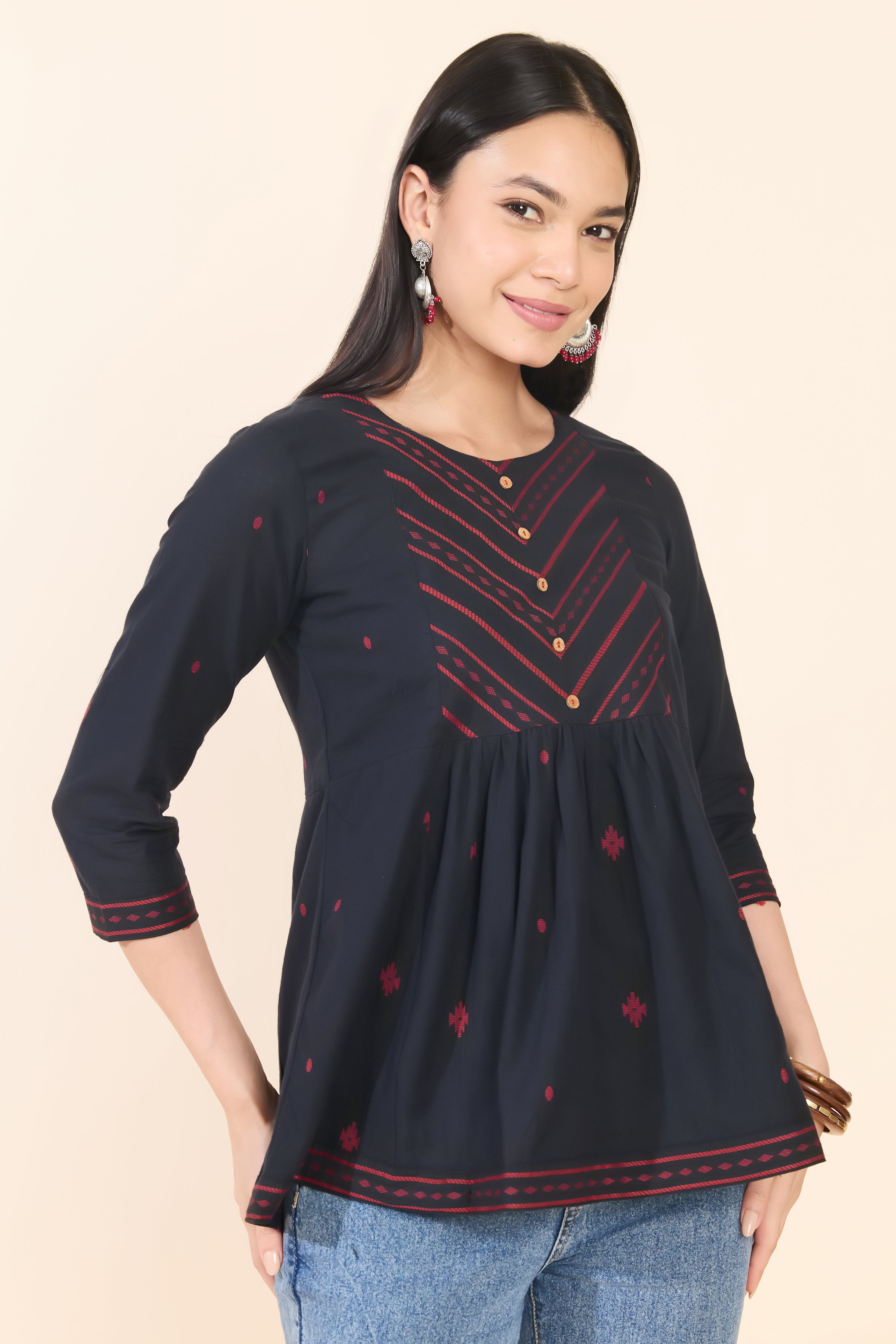 BLACK DOBBY COTTON TUNIC