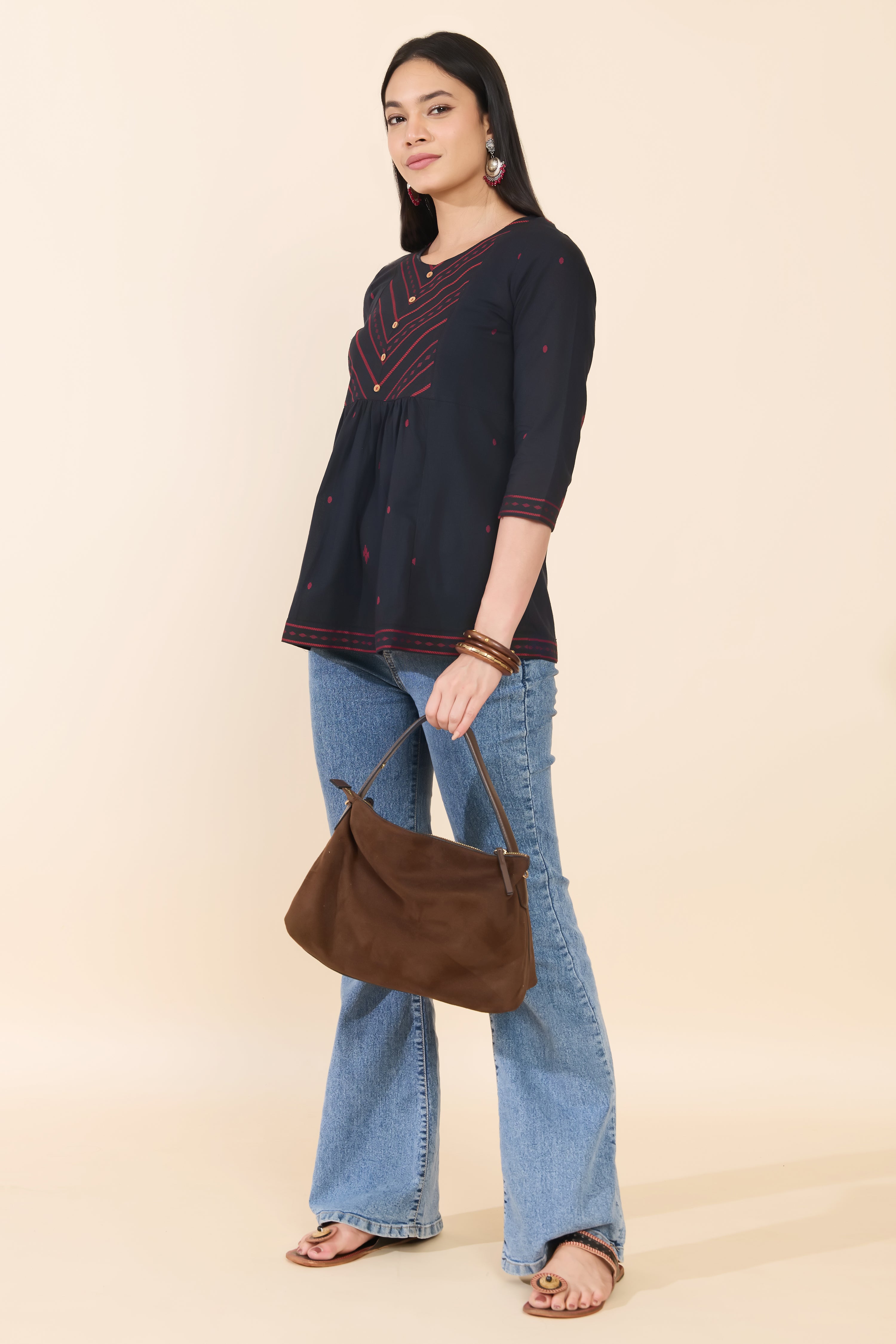 BLACK DOBBY COTTON TUNIC