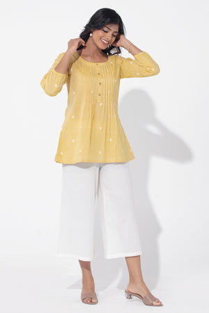 Dobby Weave With Pin Tuck Detailing Pastel Yellow Tunic