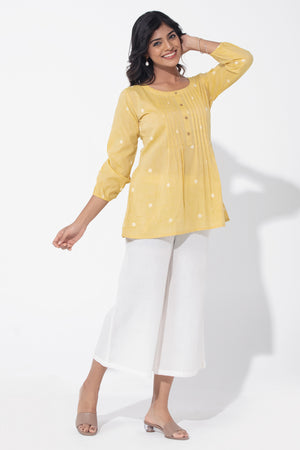 Dobby Weave With Pin Tuck Detailing Pastel Yellow Tunic